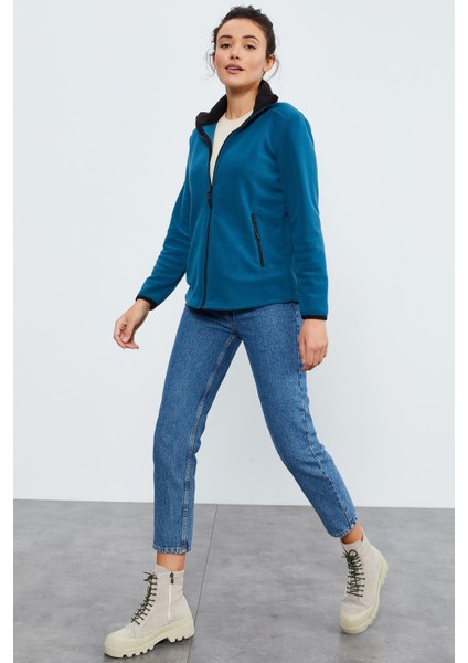 Zümrüt Dik Yaka Fermuarlı Rahat Form Kadın Polar Sweatshirt - 97173 fiyatları
