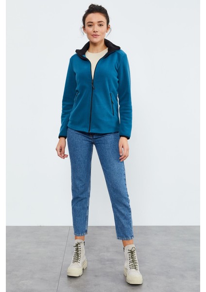 Zümrüt Dik Yaka Fermuarlı Rahat Form Kadın Polar Sweatshirt - 97173 fırsatları