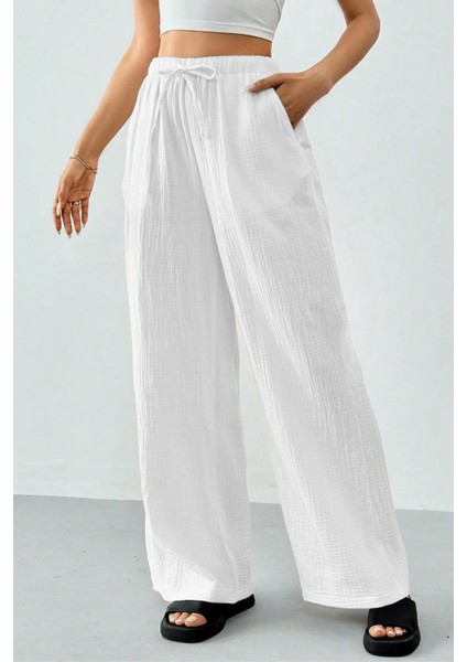 Kadın %100 Cotton Müslin Ultra Hafif Palazzo Model Geniş Paça Keten Karışım Pantolon modelleri