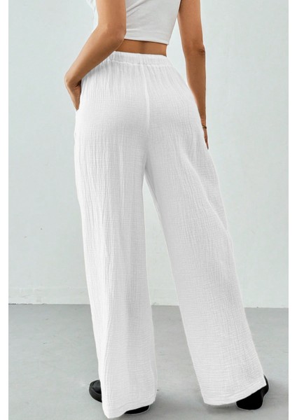 Kadın %100 Cotton Müslin Ultra Hafif Palazzo Model Geniş Paça Keten Karışım Pantolon indirimleri