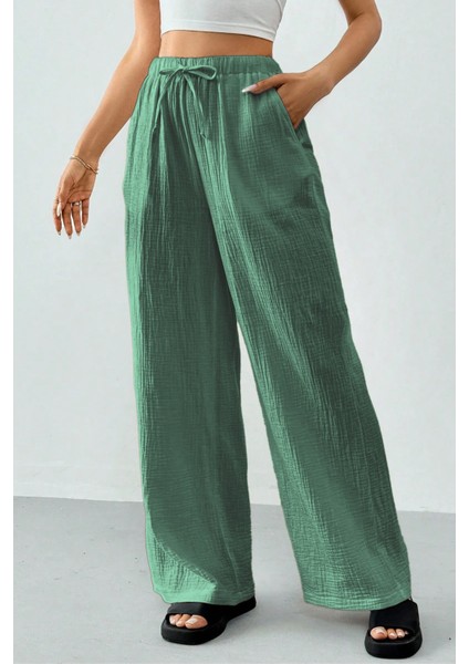 Kadın %100 Cotton Müslin Ultra Hafif Palazzo Model Geniş Paça Keten Karışım Pantolon modelleri