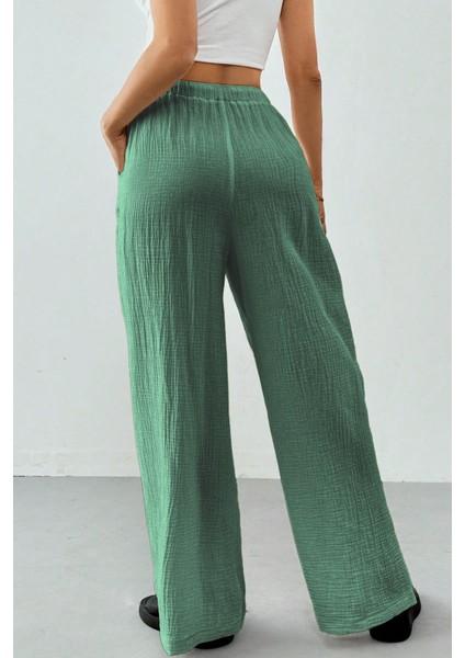 Kadın %100 Cotton Müslin Ultra Hafif Palazzo Model Geniş Paça Keten Karışım Pantolon indirimleri