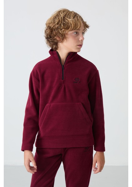 Erguvan Kalın Yumuşak Dokulu Standart Fit Nakışlı Polar Erkek Çocuk Eşofman Takım - 11218 fiyatları