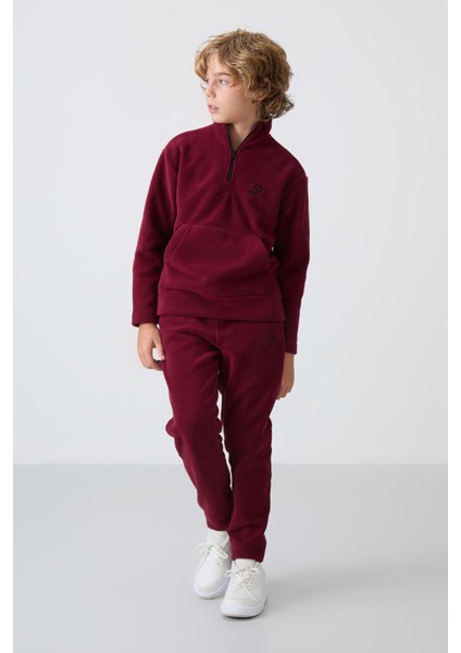 Erguvan Kalın Yumuşak Dokulu Standart Fit Nakışlı Polar Erkek Çocuk Eşofman Takım - 11218 modelleri