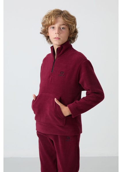 Erguvan Kalın Yumuşak Dokulu Standart Fit Nakışlı Polar Erkek Çocuk Eşofman Takım - 11218 indirimleri
