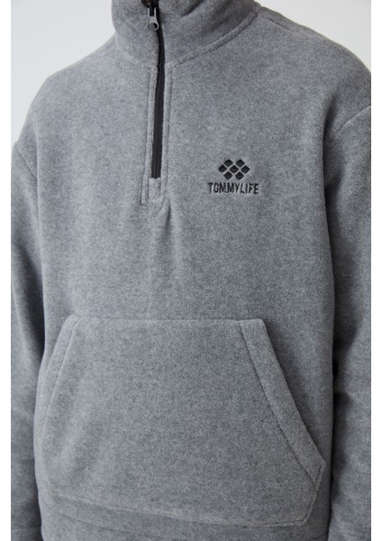 Gri Melanj Kalın Yumuşak Dokulu Standart Fit Nakışlı Polar Erkek Çocuk Eşofman Takım - 11218 indirimleri