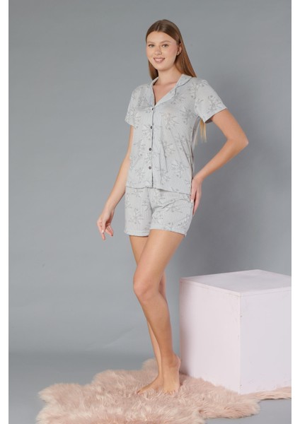 Boydan Düğmeli Kısa Kollu Şort Takım - Yazlık Çiçek Desenli Yumuşak Milan Kumaş - M, L, Xl, Xxl Poppy 56-03 fiyatları