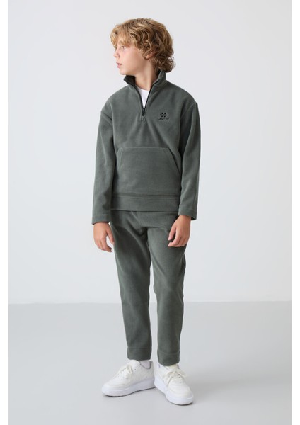 Lacivert Kalın Yumuşak Dokulu Standart Fit Nakışlı Polar Erkek Çocuk eşofman Takım - 11218 modelleri