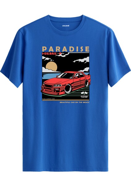 Paradise Spor Araba Gün Batımı Tasarımlı Regular Tişört