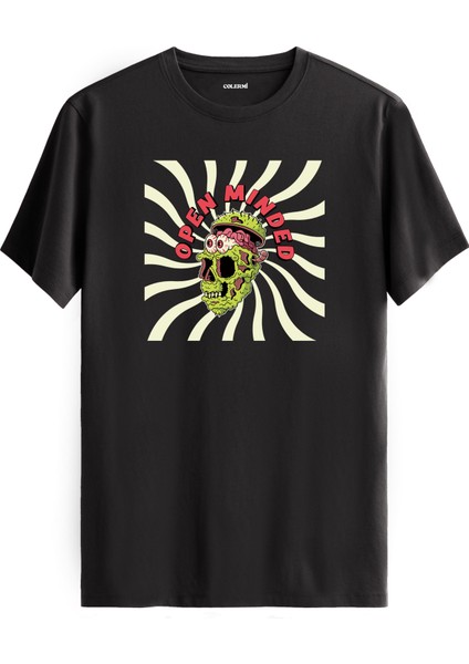 Open Minded Kuru Kafa Baskılı %100 Pamuk Sokak Modası Tişört