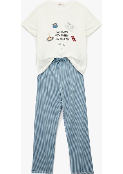 Bisiklet Yaka Kısa Kollu Pamuklu Pijama Takımı