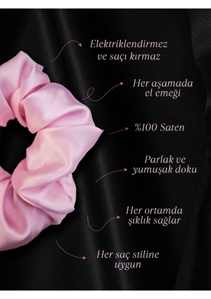 Kadın Saten Toka - Şeker Pembesi – Tekli Lüks Lastik Model Scrunchie fırsatları