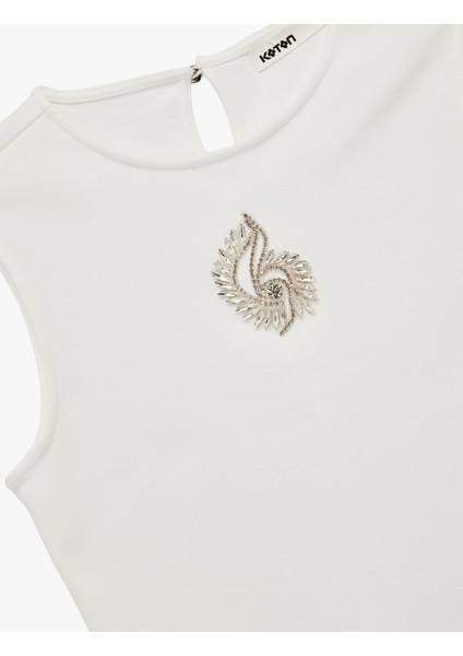 Pamuklu Slim Fit Bisiklet Yaka Taş Detaylı Kolsuz Bluz modelleri