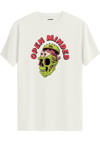 Open Minded Kafatası Baskılı Tişört %100 Pamuk Sokak Modası Tshirt