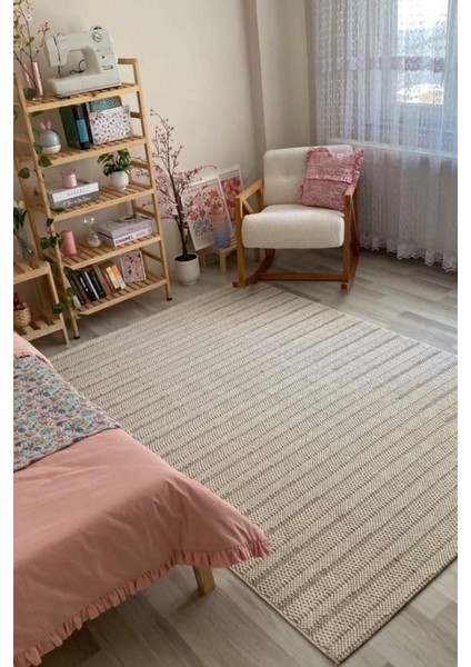 Oxebridge Ekru Modern Etnik Desenli Hav Vermeyen Leke Tutmayan Kolay Temizlenen Yumuşak Makine Salon Yolluk Mutfak Halı modelleri