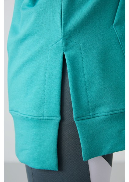 Deniz Yeşili Balon Kol Yazı Nakışlı Kadın Oversize Tunik Sweatshirt - 97163 fırsatları