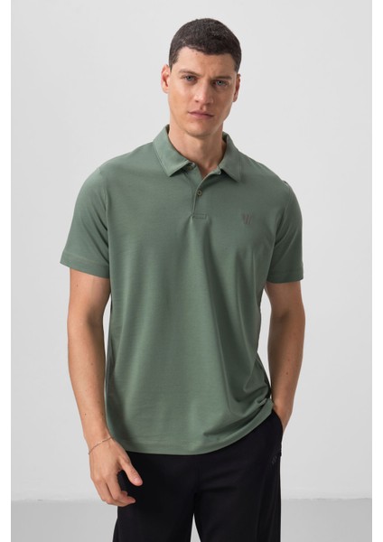 Açık Yeşil Basic Göğüs Logolu Standart Kalıp Triko Polo Yaka Erkek T-Shirt - 87768