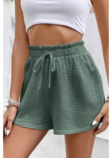 Kadın Cotton Müslin Tatil Ev Içi/dışı Kullanım Cepsiz Beli Bağcıklı Şort fırsatları
