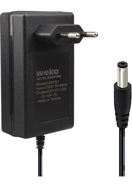 Weko 21 Volt - 2 Amper 5.5*2.5 mm Uçlu Kırmızı Yeşil Ledli Priz Tipi Şarjlı Matkap Adaptörü
