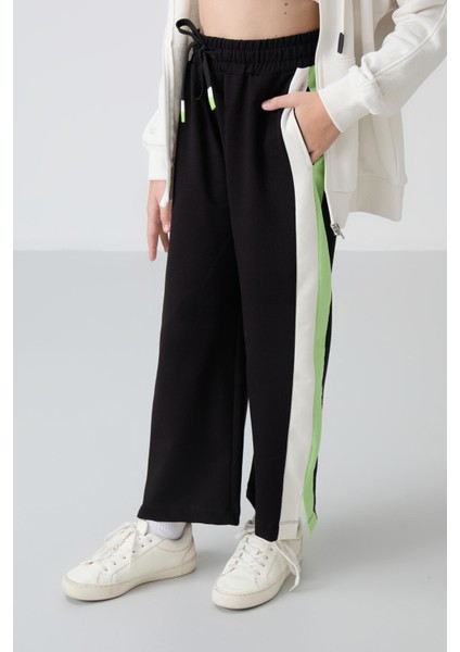 Petrol Yırtmaç Detaylı Cepli Geniş Paça Kız Çocuk Eşofman Alt - 75141 fiyatları