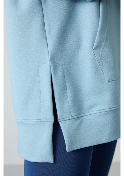 Açık Mavi Balon Kol Yazı Nakışlı Kadın Oversize Tunik Sweatshirt - 97163 modelleri