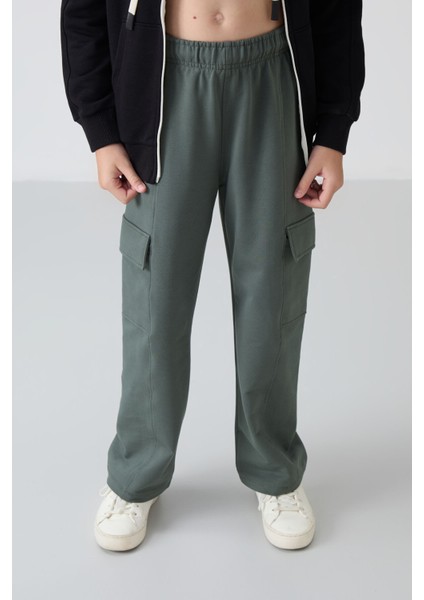 Haki Kargo Cepli Ön Dikiş Detaylı Geniş Paça Kız Çocuk Eşofman Altı - 75143 fiyatları