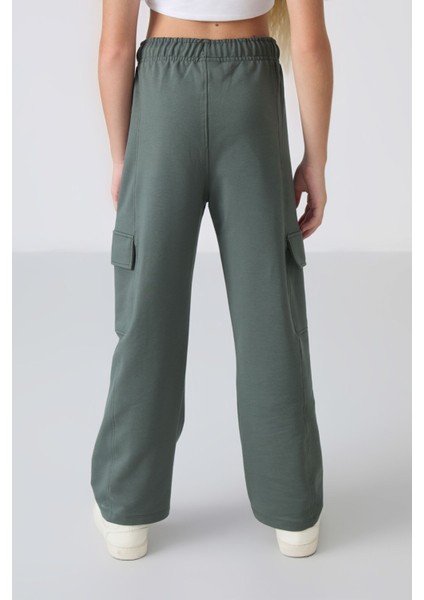 Haki Kargo Cepli Ön Dikiş Detaylı Geniş Paça Kız Çocuk Eşofman Altı - 75143 indirimleri