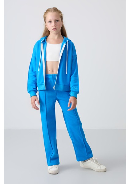 Mavi Pamuklu İçi Tüylü Yumuşak Dokulu Standart Fit Nakışlı Kız Çocuk Eşofman Takım - 75161 fiyatları