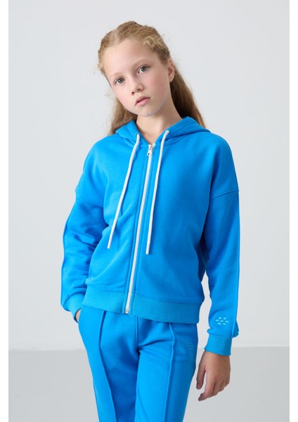 Mavi Pamuklu İçi Tüylü Yumuşak Dokulu Standart Fit Nakışlı Kız Çocuk Eşofman Takım - 75161 modelleri