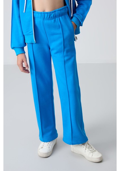 Mavi Pamuklu İçi Tüylü Yumuşak Dokulu Standart Fit Nakışlı Kız Çocuk Eşofman Takım - 75161 fırsatları