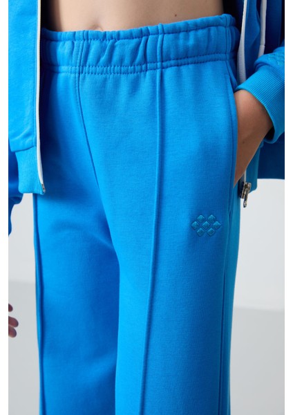 Mavi Pamuklu İçi Tüylü Yumuşak Dokulu Standart Fit Nakışlı Kız Çocuk Eşofman Takım - 75161 indirimleri