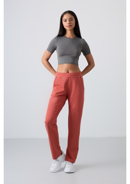 Tommy Life Kiremit Yüksek Bel Cepli Rahat Form Klasik Paça Kadın Eşofman Alt - 94584