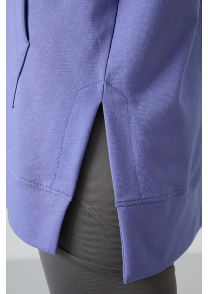 Eflatun Balon Kol Yazı Nakışlı Kadın Oversize Tunik Sweatshirt - 97163 fırsatları