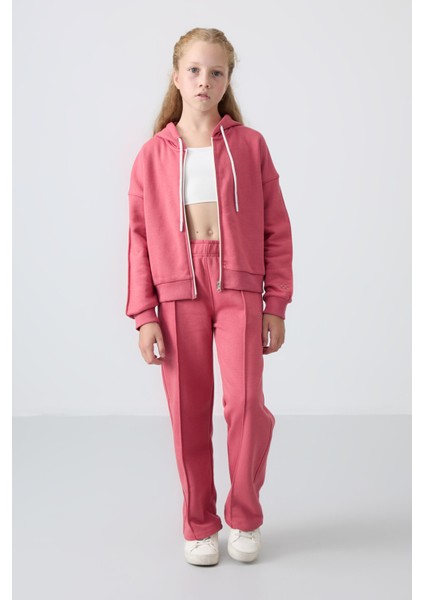 Yaban Gülü Pamuklu İçi Tüylü Yumuşak Dokulu Standart Fit Nakışlı Kız Çocuk Eşofman Takım - 75161 fırsatları