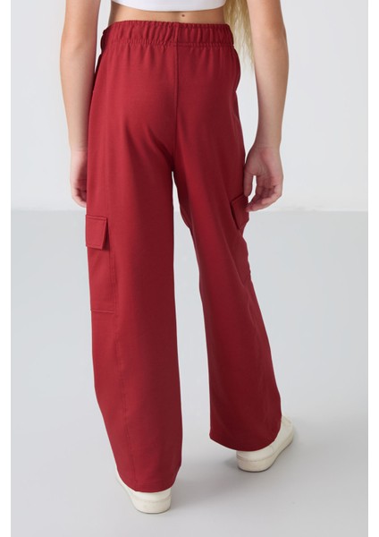 Koyu Kırmızı Kargo Cepli Ön Dikiş Detaylı Geniş Paça Kız Çocuk Eşofman Altı - 75143 indirimleri