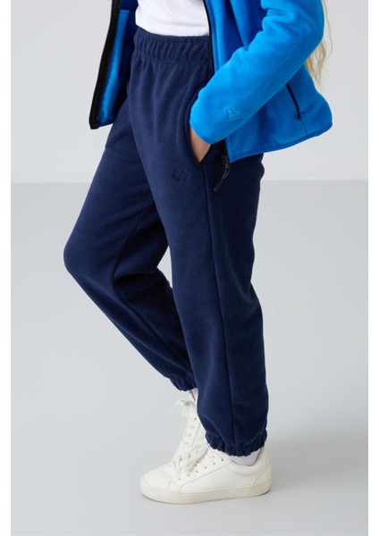 Indigo Kalın Yumuşak Dokulu Standart Fit Nakışlı Polar Kız Çocuk Eşofman Alt - 75155 fırsatları