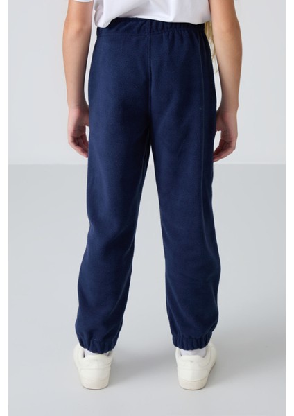 Indigo Kalın Yumuşak Dokulu Standart Fit Nakışlı Polar Kız Çocuk Eşofman Alt - 75155 indirimleri