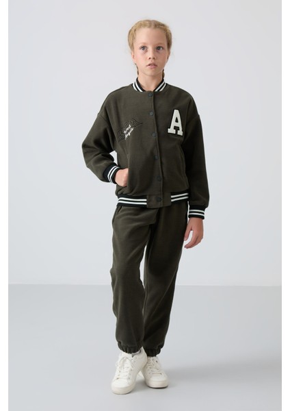 Haki Kalın Yumuşak Dokulu Standart Fit Nakışlı Polar Kız Çocuk Kolej Ceket - 75156 modelleri