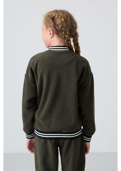 Haki Kalın Yumuşak Dokulu Standart Fit Nakışlı Polar Kız Çocuk Kolej Ceket - 75156 indirimleri
