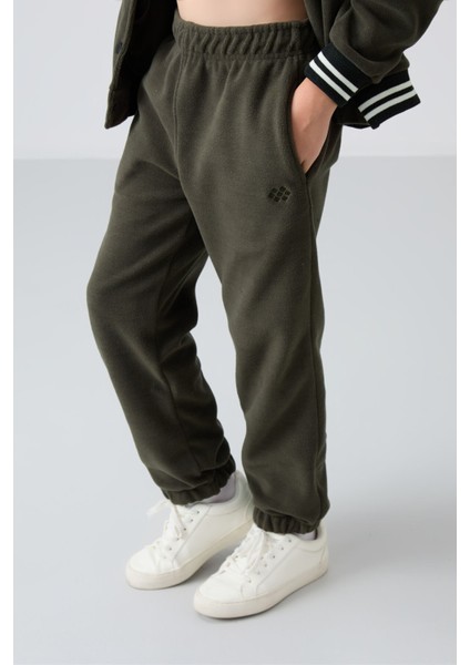 Haki Kalın Yumuşak Dokulu Standart Fit Nakışlı Polar Kız Çocuk Eşofman Alt - 75155 fiyatları