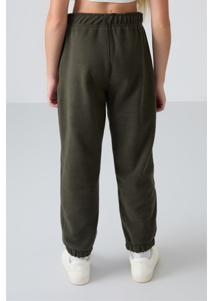 Haki Kalın Yumuşak Dokulu Standart Fit Nakışlı Polar Kız Çocuk Eşofman Alt - 75155 indirimleri