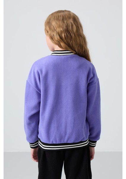 Eflatun Kalın Yumuşak Dokulu Standart Fit Nakışlı Polar Kız Çocuk Kolej Ceket - 75156 indirimleri