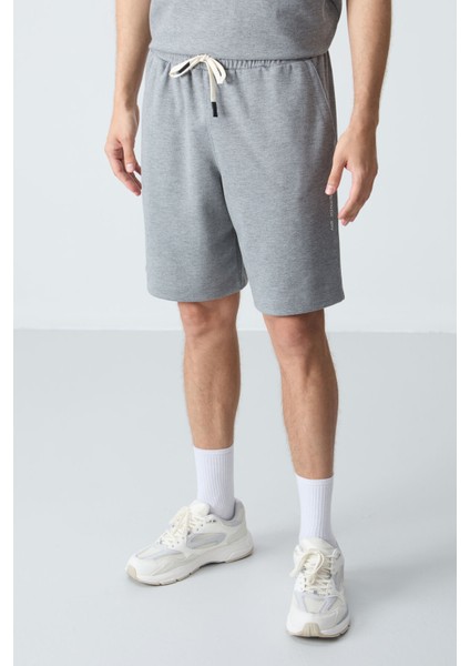 Gri Melanj Pamuklu Kalın Yumuşak Dokulu Oversize Fit Basic Erkek Şort Takım - 85257 fiyatları