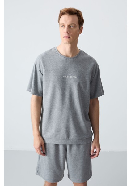 Gri Melanj Pamuklu Kalın Yumuşak Dokulu Oversize Fit Basic Erkek Şort Takım - 85257 fırsatları