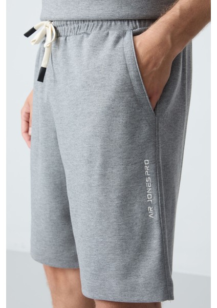 Gri Melanj Pamuklu Kalın Yumuşak Dokulu Oversize Fit Basic Erkek Şort Takım - 85257 indirimleri