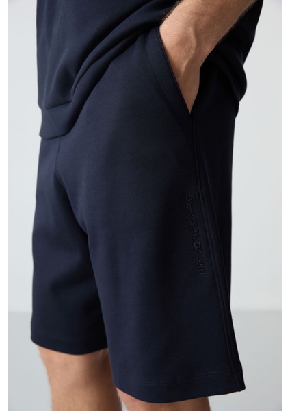 Lacivert Pamuklu Kalın Yumuşak Dokulu Comfort Fit Basic Erkek Şort Takım - 85257 fırsatları