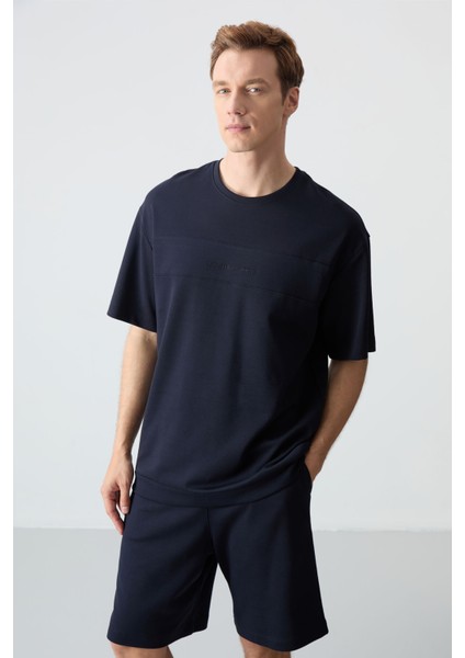 Lacivert Pamuklu Kalın Yumuşak Dokulu Comfort Fit Basic Erkek Şort Takım - 85257 indirimleri
