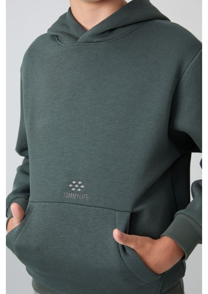 Haki Pamuklu Kalın İçi Tüylü Yumuşak Dokulu Standart Fit Baskılı Erkek Çocuk Sweatshirt - 11215 modelleri