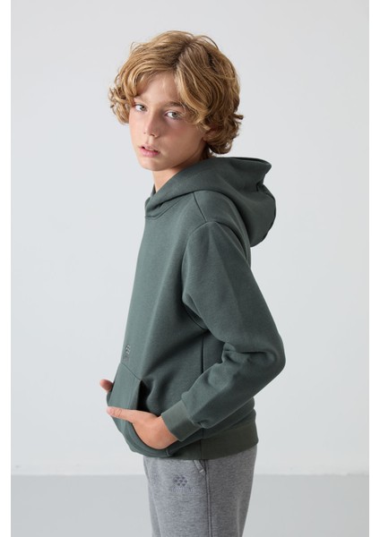 Haki Pamuklu Kalın İçi Tüylü Yumuşak Dokulu Standart Fit Baskılı Erkek Çocuk Sweatshirt - 11215 fırsatları