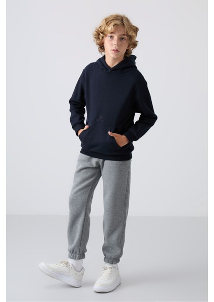 Lacivert Pamuklu Kalın İçi Tüylü Yumuşak Dokulu Standart Fit Baskılı Erkek Çocuk Sweatshirt - 11215 fiyatları